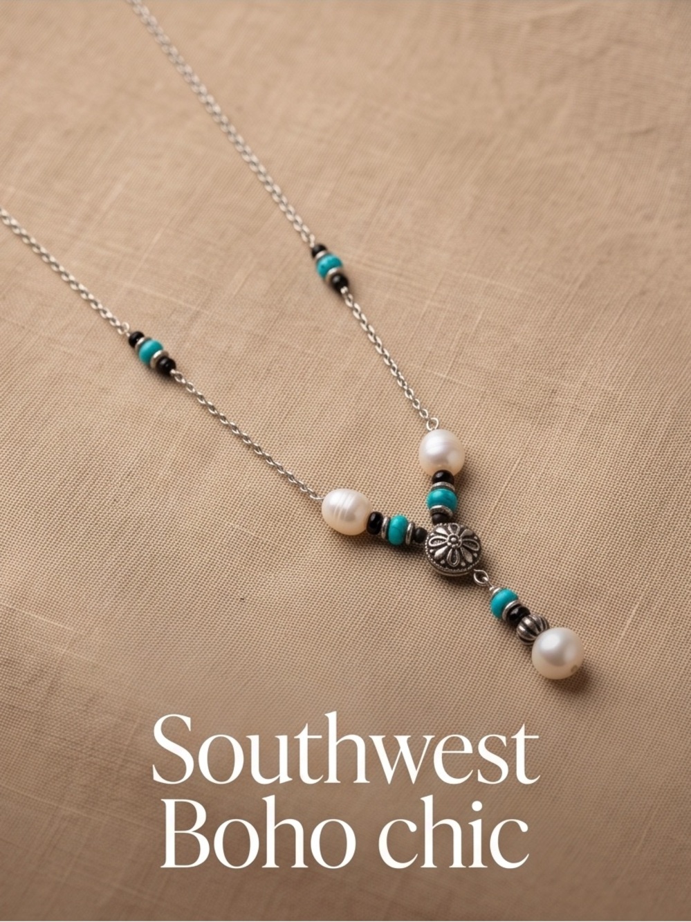 Sterling Silver Pearl & Turquoise Pendant Necklace